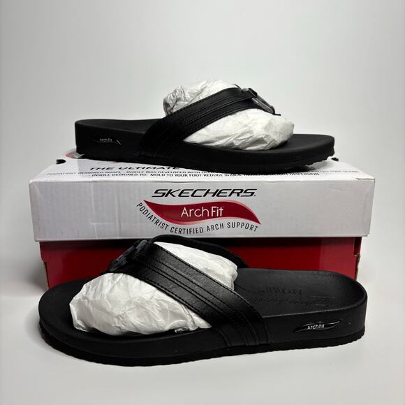 Skechers Arch Fit Meditation Sail Home Thong Flip Flop Sandals in Black - Picture 1 of 10